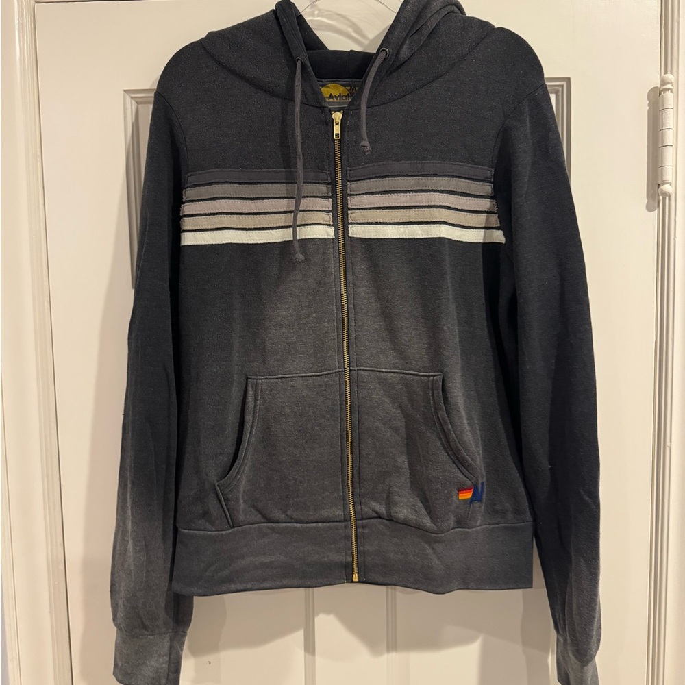 Aviator Nation Charcoal Hoodie with Light Stripes